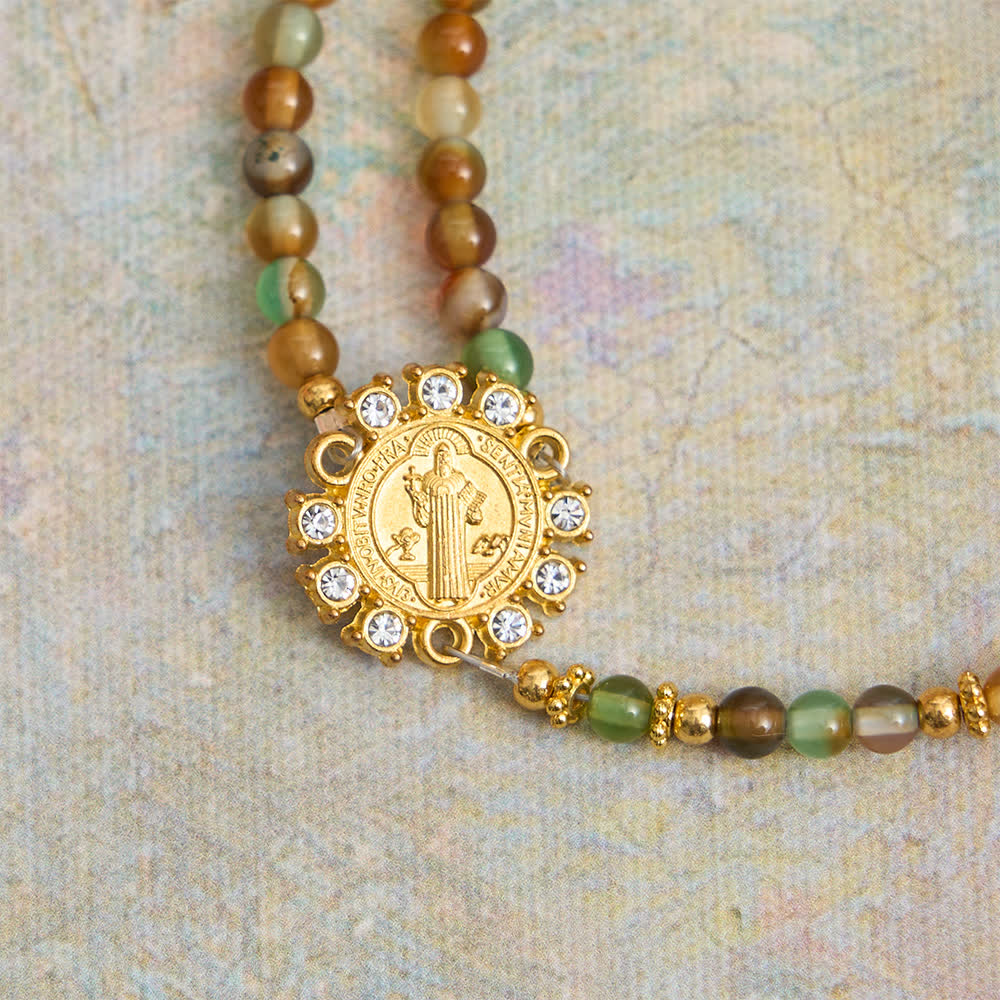 Christianartworkshop Pulsera de rosario magnética de ágata con vetas de dragón y San Benito dorado - image 12