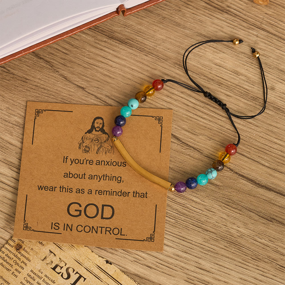 Christianartworkshop Pulsera ajustable de piedra natural con tarjeta recordatoria de las Escrituras. - Dorado - image 0
