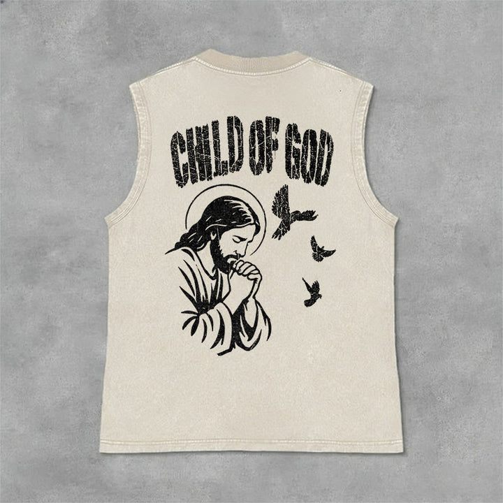 Christianartworkshop Camiseta sin mangas unisex lavada con la frase "Orando por Jesús, hijo de Dios, fe". - Beige - 2XL - image 0