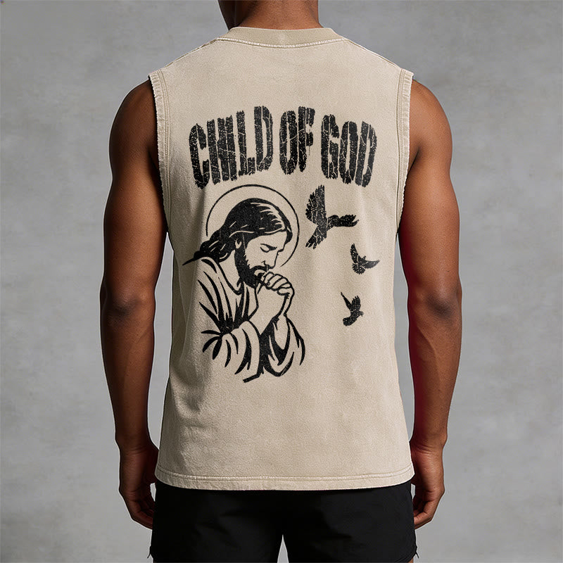 Christianartworkshop Camiseta sin mangas unisex lavada con la frase "Orando por Jesús, hijo de Dios, fe". - image 1