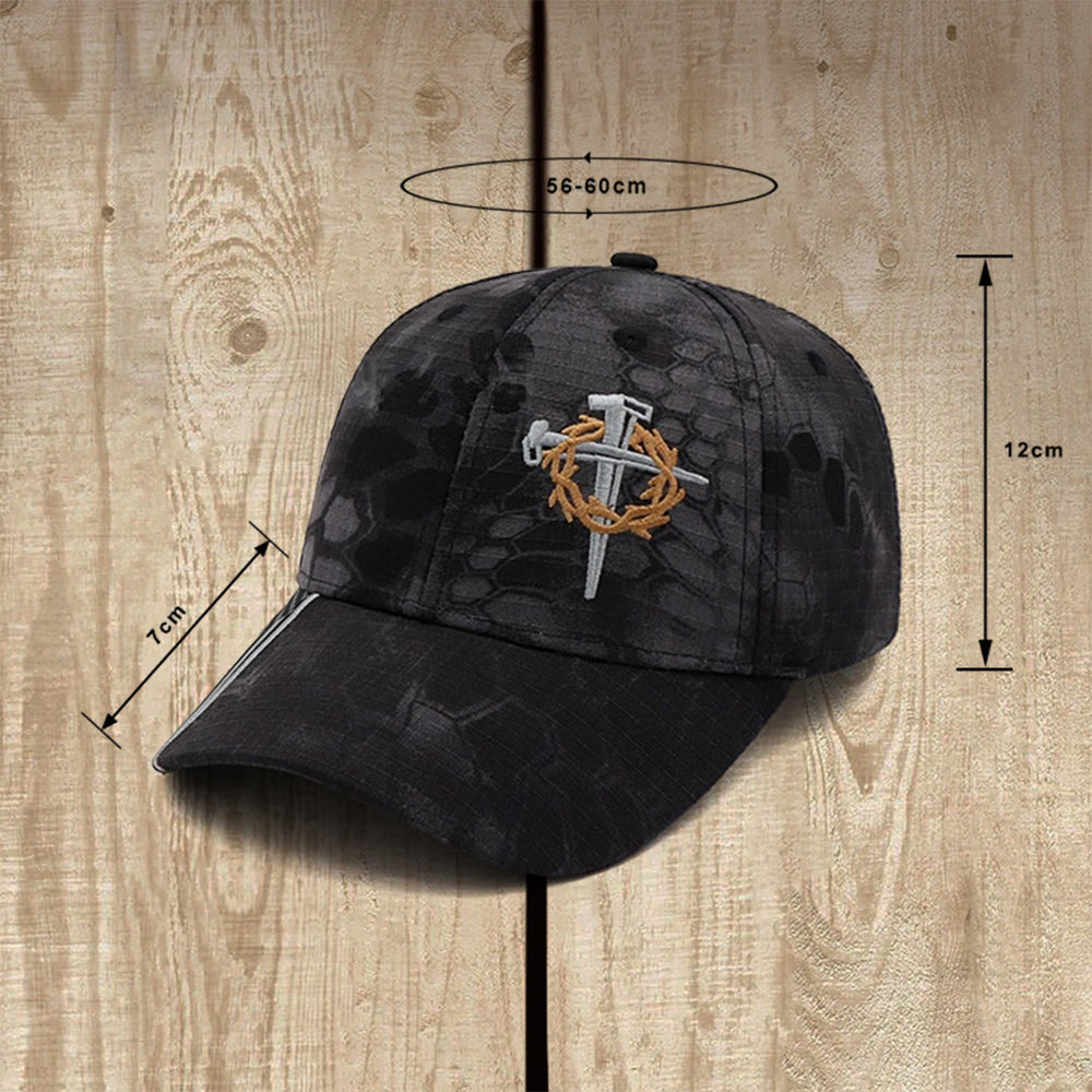 Christianartworkshop Gorra de camionero bordada con cruz de clavos y corona de espinas - image 1