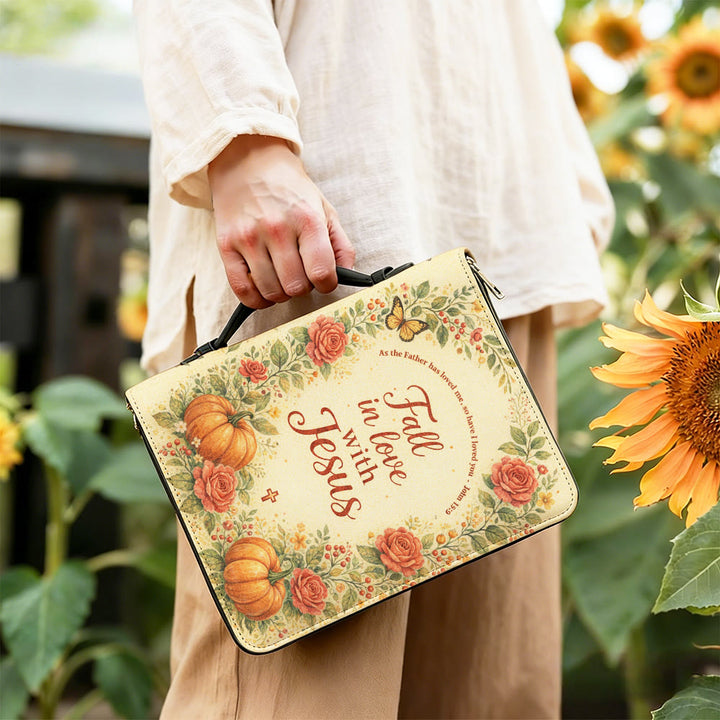 Christianartworkshop Funda para Biblia con cremallera "Enamórate de Jesús" con estampado floral y de calabazas. - image 5