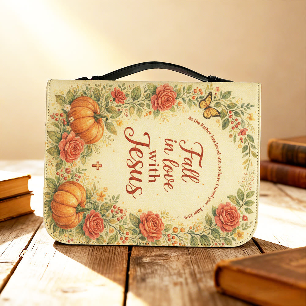 Christianartworkshop Funda para Biblia con cremallera "Enamórate de Jesús" con estampado floral y de calabazas. - image 4