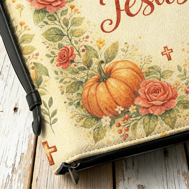 Christianartworkshop Funda para Biblia con cremallera "Enamórate de Jesús" con estampado floral y de calabazas. - image 7