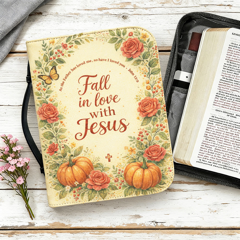 Christianartworkshop Funda para Biblia con cremallera "Enamórate de Jesús" con estampado floral y de calabazas. - image 13