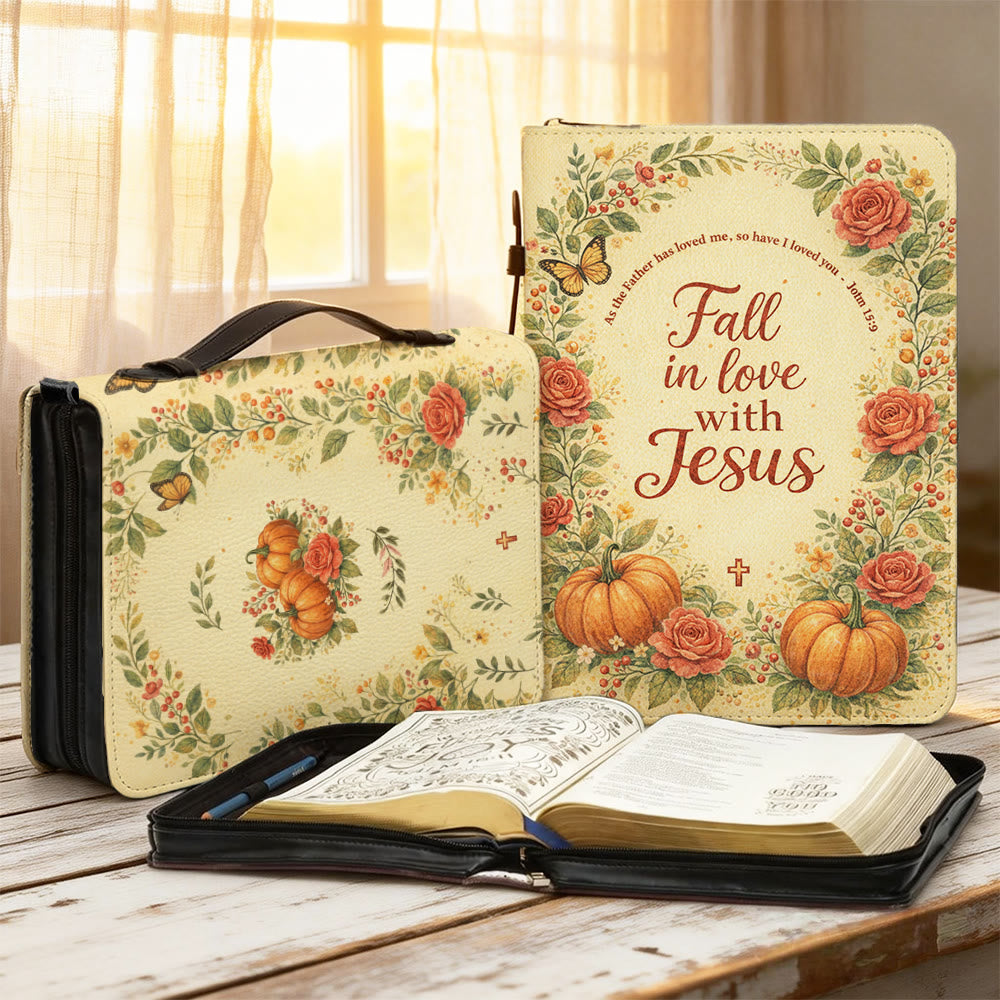 Christianartworkshop Funda para Biblia con cremallera "Enamórate de Jesús" con estampado floral y de calabazas. - 2XL - Regular (sin personalización) - image 1