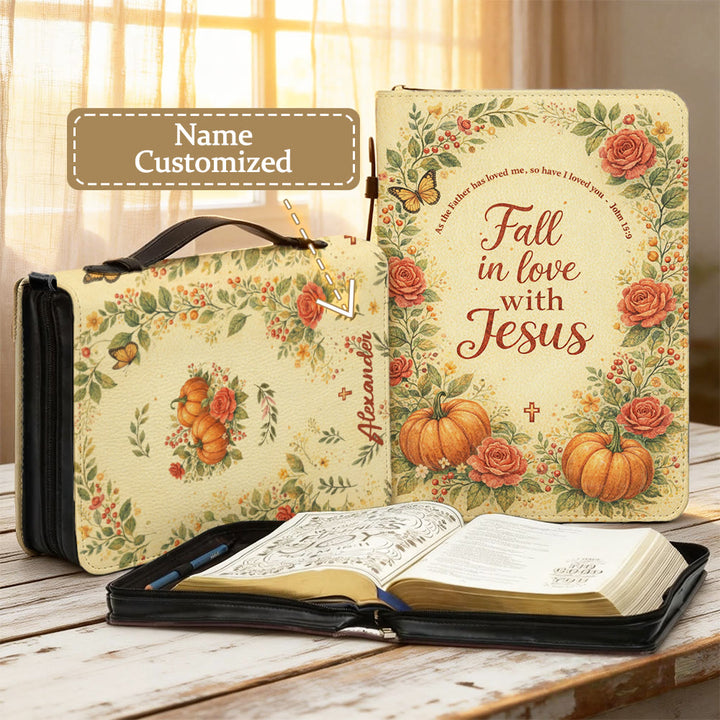 Christianartworkshop Funda para Biblia con cremallera "Enamórate de Jesús" con estampado floral y de calabazas. - 2XL - Nombre Personalizado - image 0