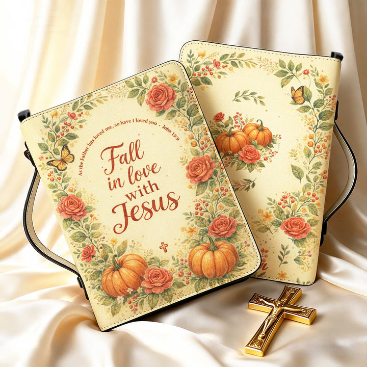 Christianartworkshop Funda para Biblia con cremallera "Enamórate de Jesús" con estampado floral y de calabazas. - image 14