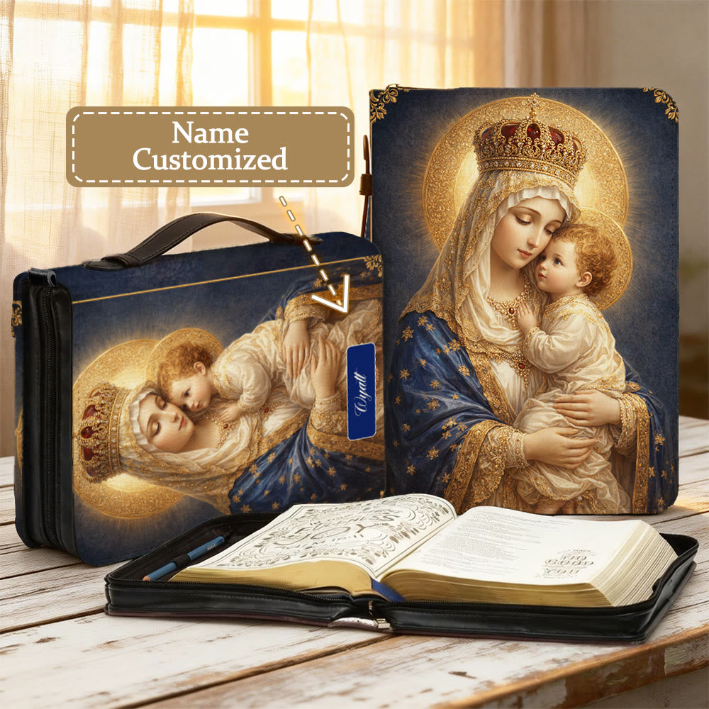 Christianartworkshop Funda para Biblia con cremallera con retrato de la Virgen María y el Niño Jesús. - 2XL - Nombre Personalizado - image 0