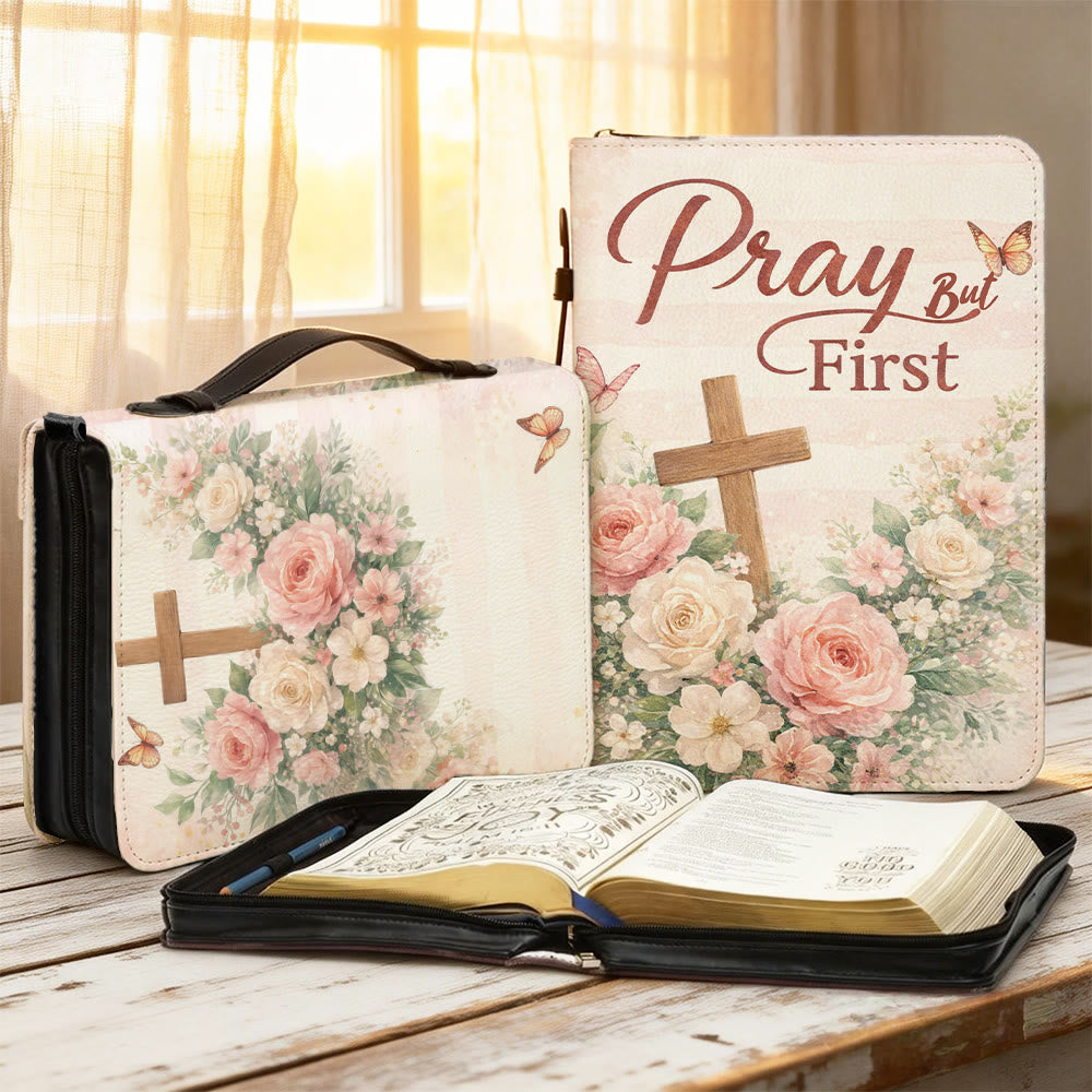 Christianartworkshop Funda para Biblia con cremallera y estampado floral suave "Ora, pero primero" - 2XL - Regular (sin personalización) - image 1