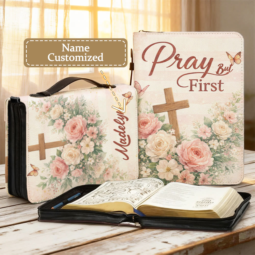 Christianartworkshop Funda para Biblia con cremallera y estampado floral suave "Ora, pero primero" - 2XL - Nombre Personalizado - image 0