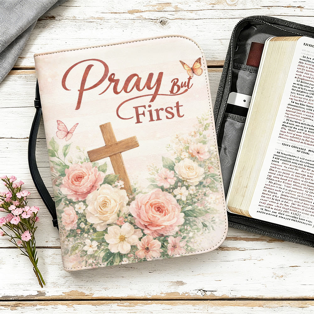 Christianartworkshop Funda para Biblia con cremallera y estampado floral suave "Ora, pero primero" - image 13