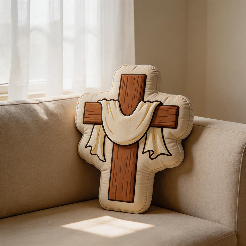 Christianartworkshop Cojín de felpa con forma de cruz y tela drapeada: decoración acogedora para el hogar inspirada en la fe. - 24" (60 cm) - image 0