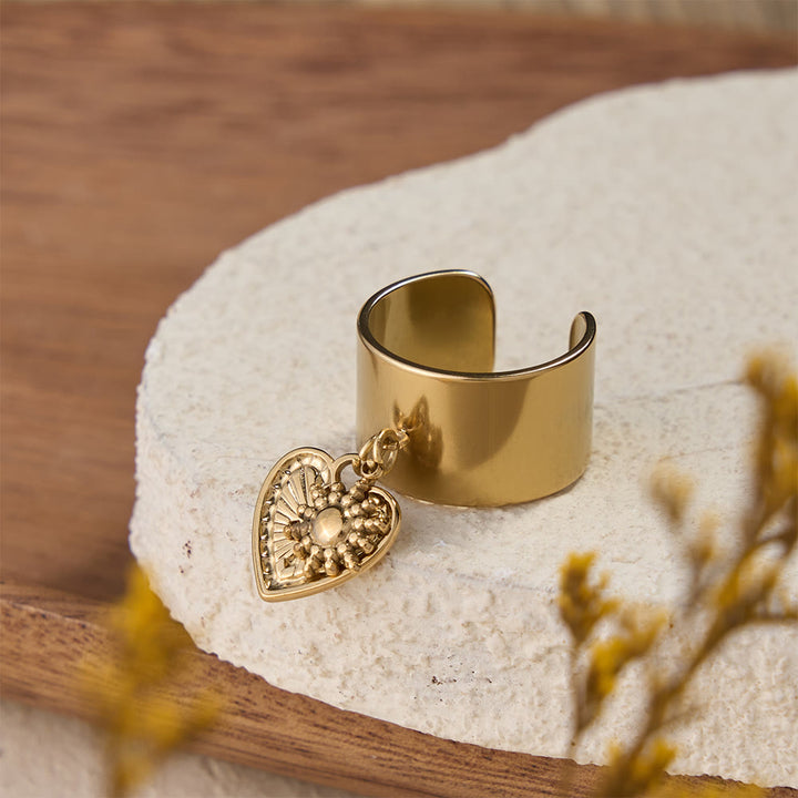 Christianartworkshop Anillo abierto Premium Faith Charm con múltiples símbolos: un emblema sagrado de fe inquebrantable. - Sagrado Corazón Dorado - image 5