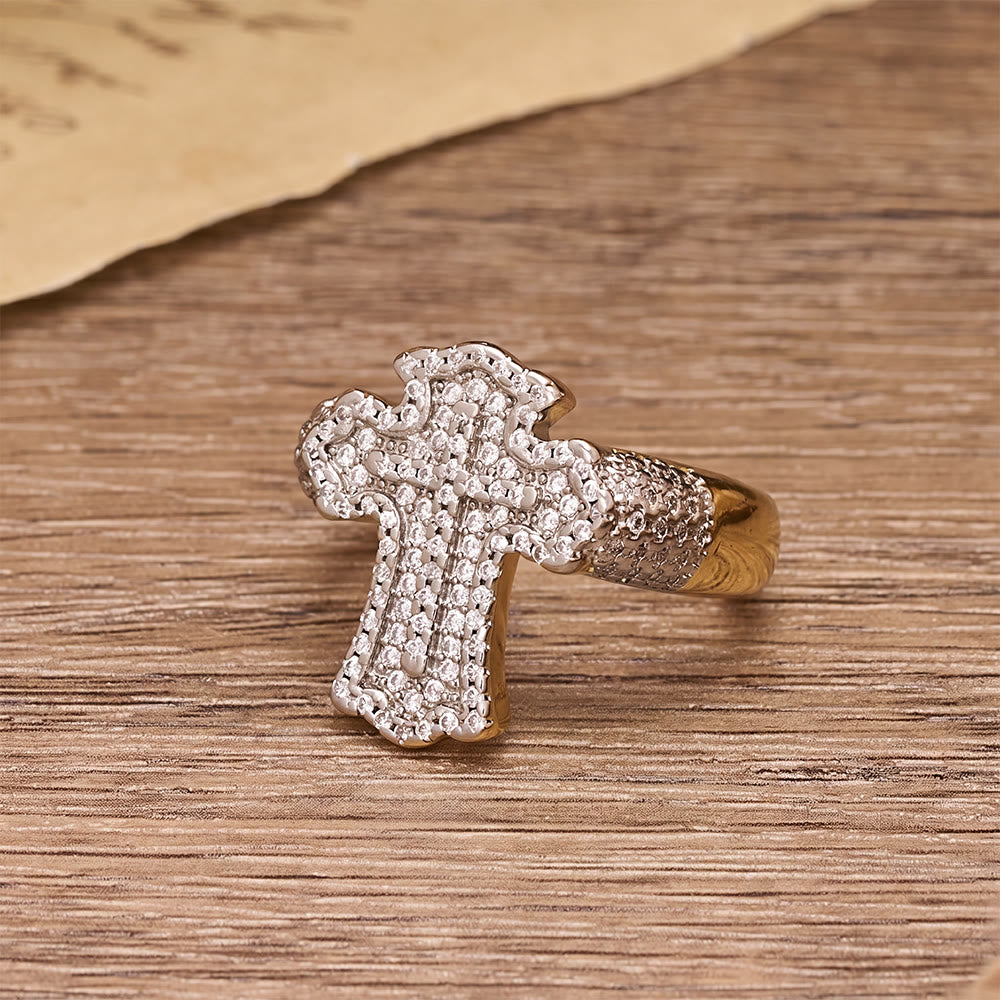 Christianartworkshop Anillo llamativo con cruz totalmente pavé: una declaración de fe y gracia celestial. - Cruz (Adecuada para tallas estadounidenses 6-8) - image 0