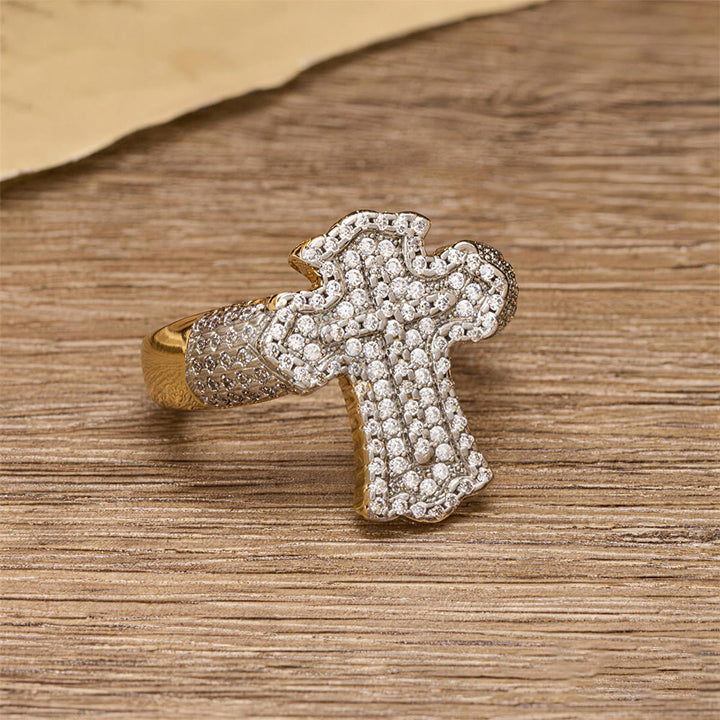 Christianartworkshop Anillo llamativo con cruz totalmente pavé: una declaración de fe y gracia celestial. - image 2