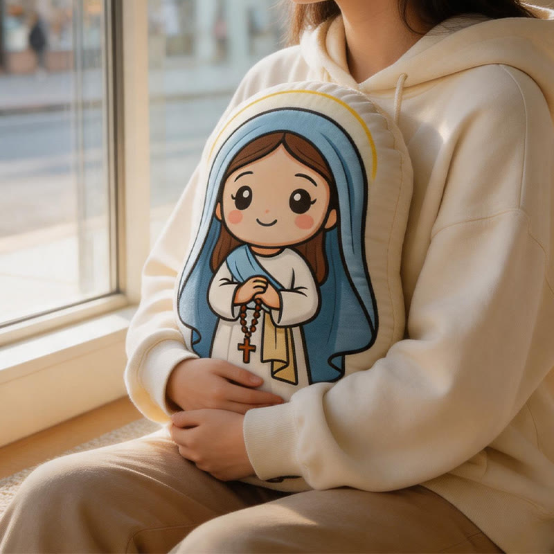 Christianartworkshop Adorable almohada de peluche con forma de la Virgen María con rosario: decoración acogedora para el hogar inspirada en la fe. - 24" (60 cm) - image 0