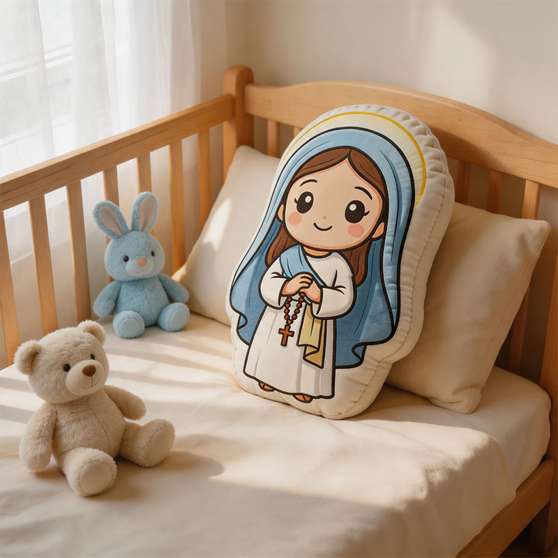 Christianartworkshop Adorable almohada de peluche con forma de la Virgen María con rosario: decoración acogedora para el hogar inspirada en la fe. - image 2