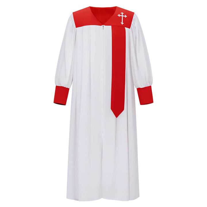 Christianartworkshop Distintiva túnica blanca de clérigo con cuello rojo y emblema de cruz. - image 0