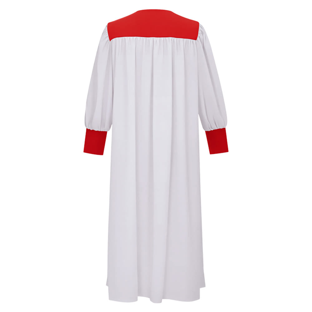 Christianartworkshop Distintiva túnica blanca de clérigo con cuello rojo y emblema de cruz. - image 2