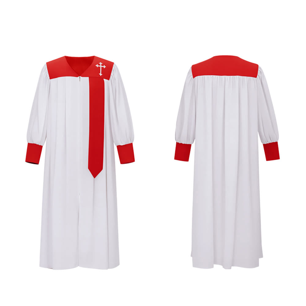 Christianartworkshop Distintiva túnica blanca de clérigo con cuello rojo y emblema de cruz. - image 15