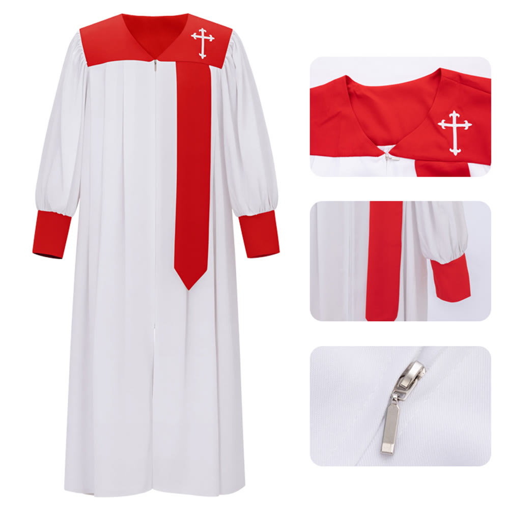 Christianartworkshop Distintiva túnica blanca de clérigo con cuello rojo y emblema de cruz. - 2XL - image 3