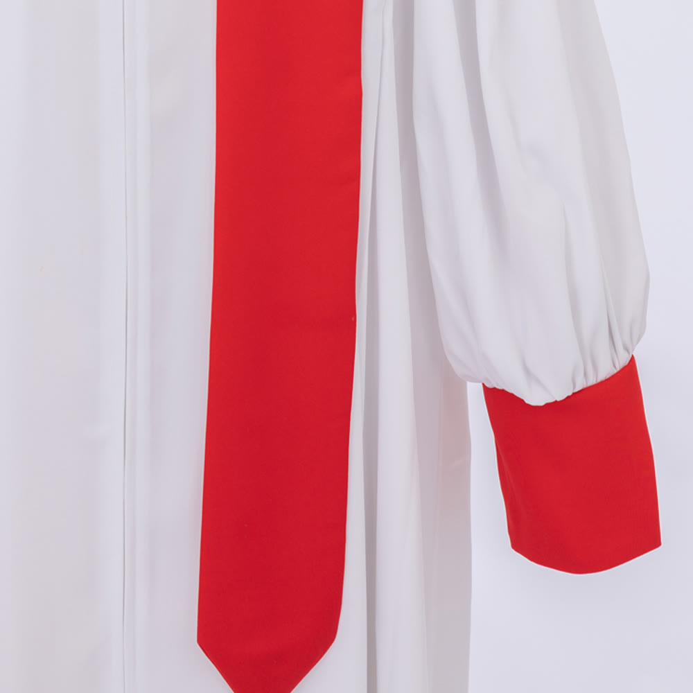Christianartworkshop Distintiva túnica blanca de clérigo con cuello rojo y emblema de cruz. - image 10
