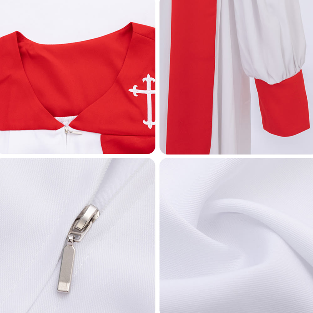 Christianartworkshop Distintiva túnica blanca de clérigo con cuello rojo y emblema de cruz. - image 14