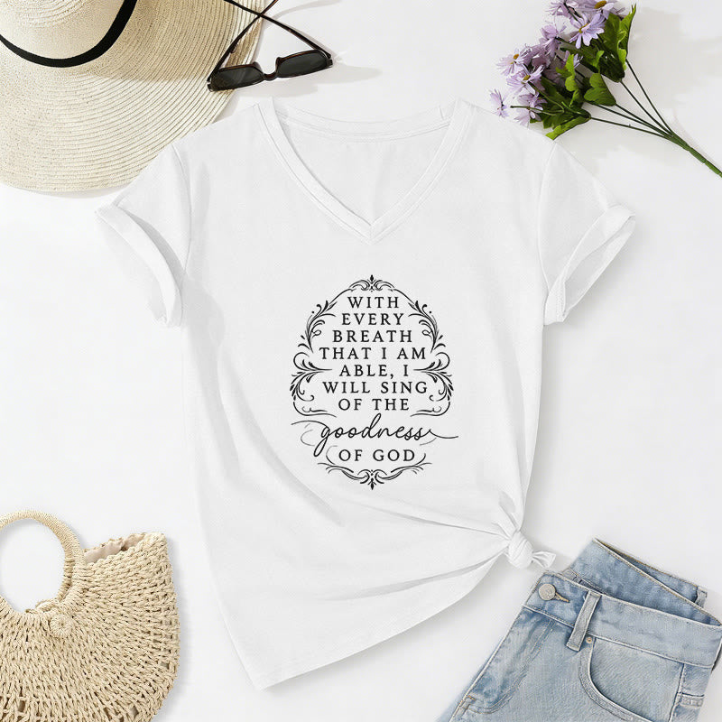 Christianartworkshop Con cada aliento cantaré sobre la bondad de Dios. Camiseta informal con cuello en V y estampado floral inspirador. - Blanco - 2XL - image 8