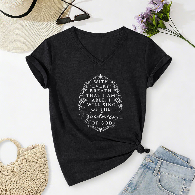 Christianartworkshop Con cada aliento cantaré sobre la bondad de Dios. Camiseta informal con cuello en V y estampado floral inspirador. - Negro - 2XL - image 14