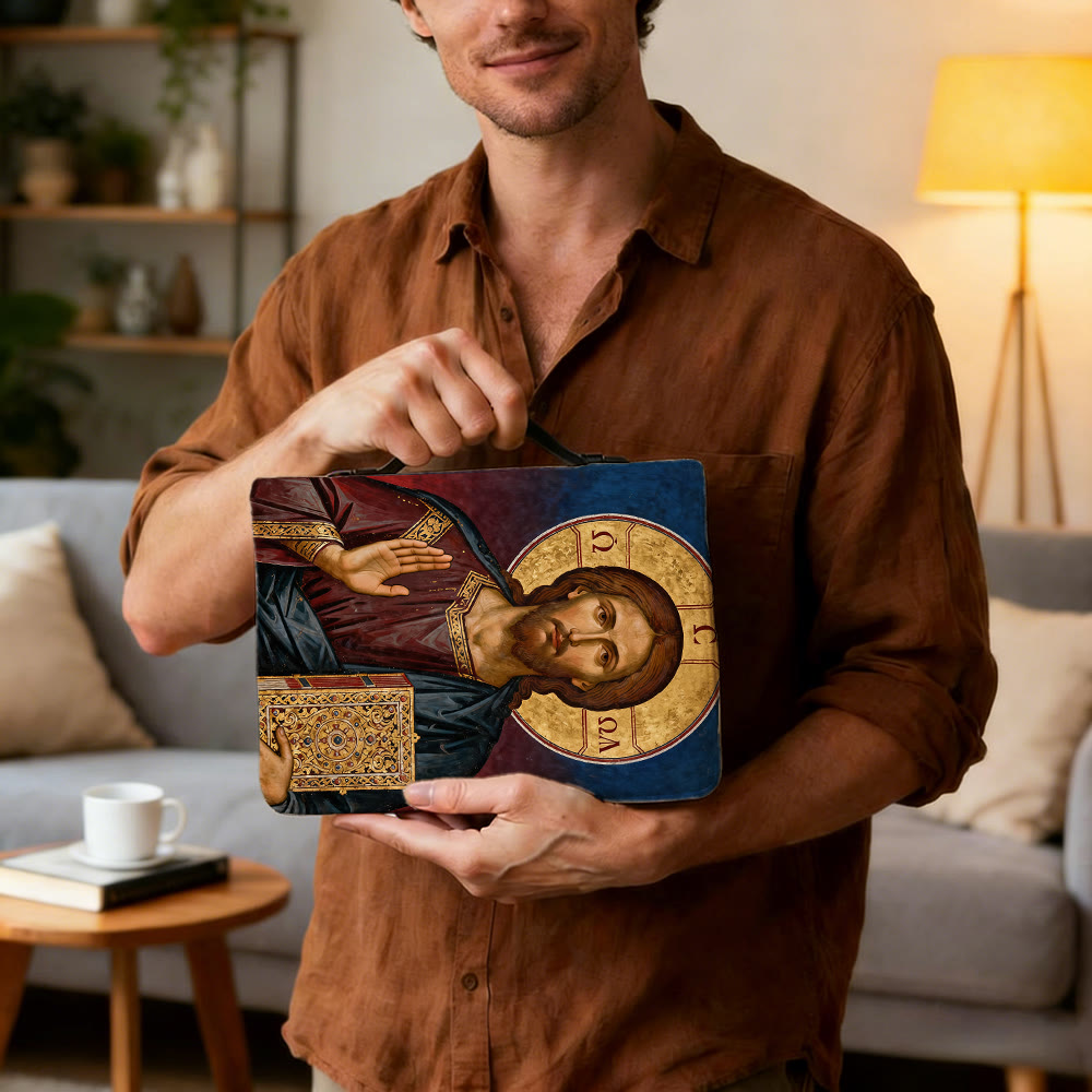 Christianartworkshop Portada de Biblia devocional con icono de Jesucristo y cruz ornamentada - image 3