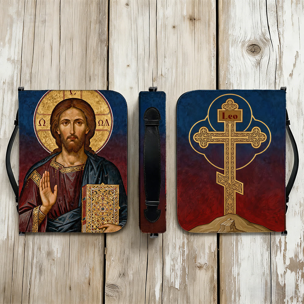 Christianartworkshop Portada de Biblia devocional con icono de Jesucristo y cruz ornamentada - image 14