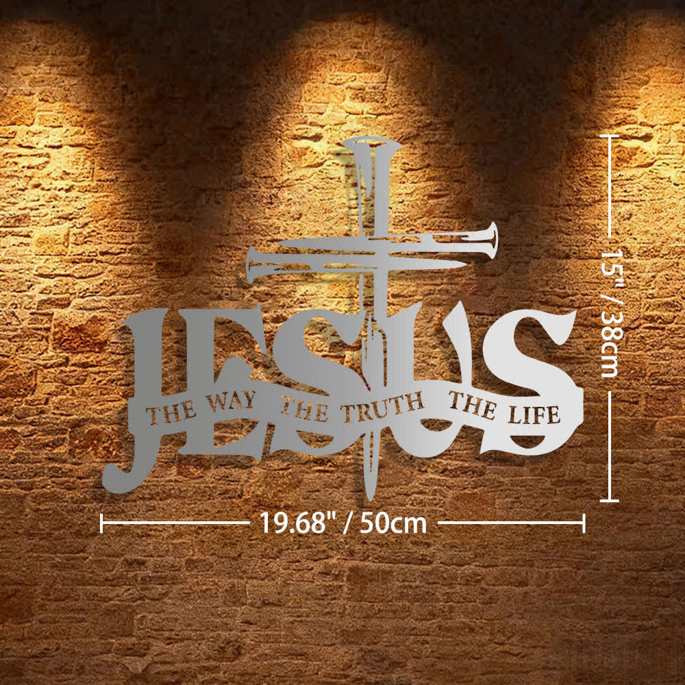 Christianartworkshop Decoración de pared metálica con diseño de Jesús fiel y cruz para el hogar. - 19,68*15"*0,05"/50*38*0,12 cm - Plata - image 31