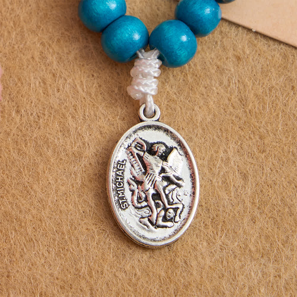 Christianartworkshop Rosario de dedo de madera de arce teñida de azul con la protección de San Miguel - image 4