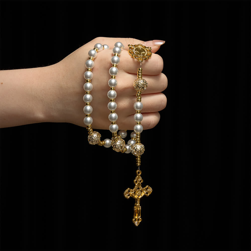 Christianartworkshop Elegante rosario blanco de la Virgen María con letras personalizadas con nombres. - image 1