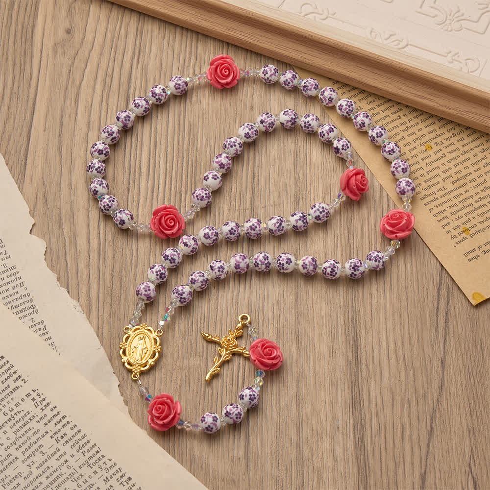 Christianartworkshop Rosario floral morado Spring Grace con rosa rosa y cruz - image 5