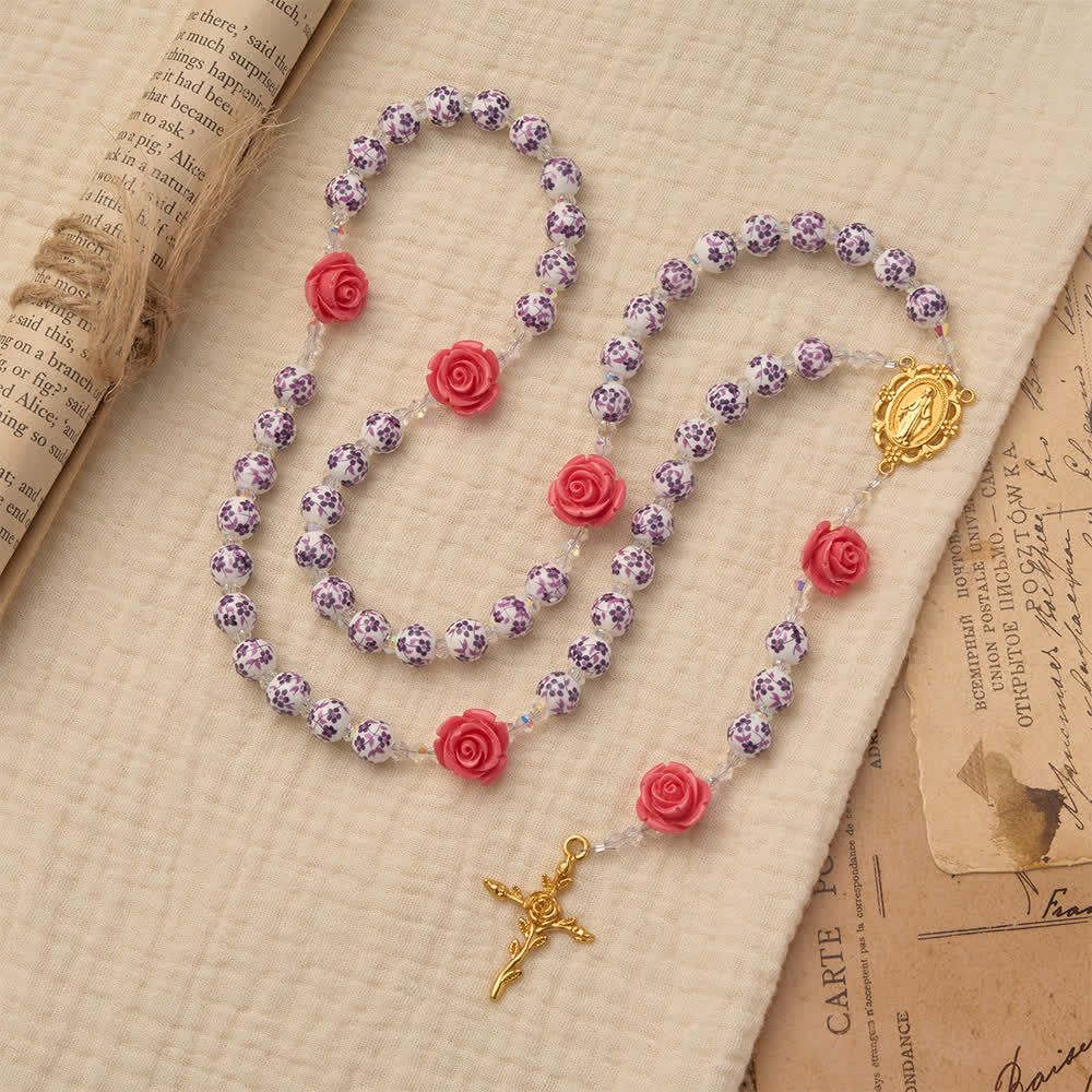 Christianartworkshop Rosario floral morado Spring Grace con rosa rosa y cruz - image 2