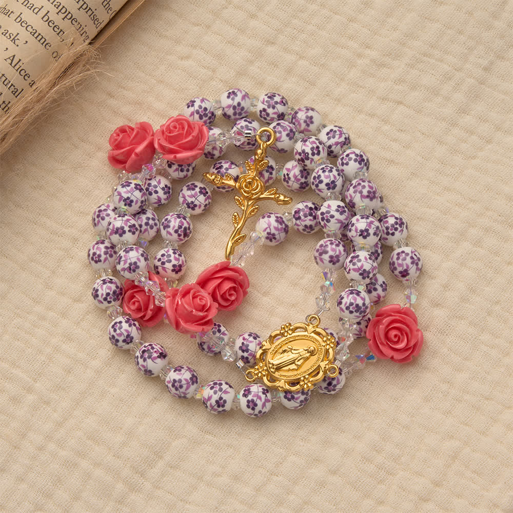 Christianartworkshop Rosario floral morado Spring Grace con rosa rosa y cruz - image 3