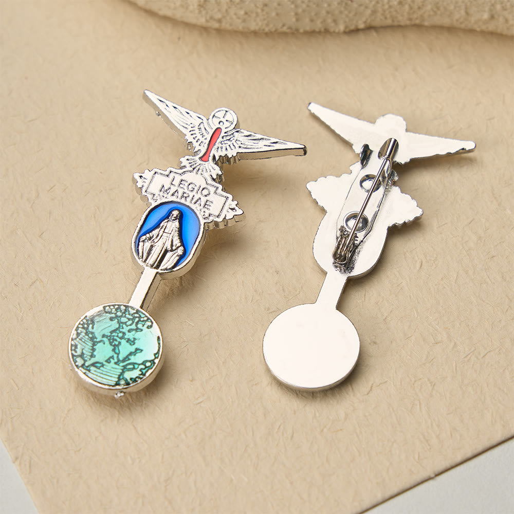 Christianartworkshop Broche esmaltado Legio Mariae con paloma del Espíritu Santo y medalla mariana: un símbolo de devoción mariana. - image 1
