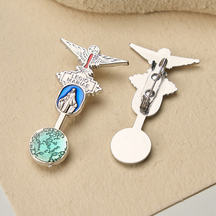 Christianartworkshop Broche esmaltado Legio Mariae con paloma del Espíritu Santo y medalla mariana: un símbolo de devoción mariana. - image 1