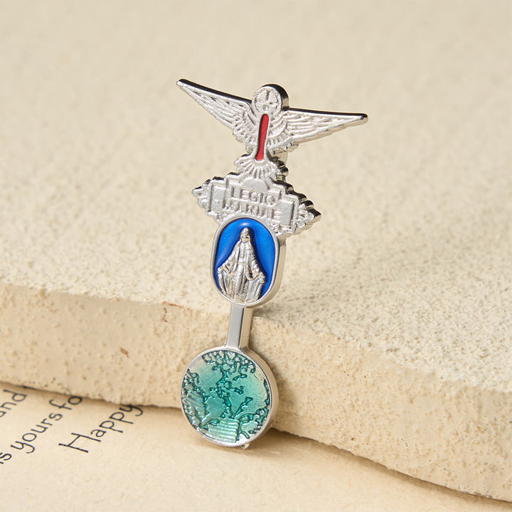 Christianartworkshop Broche esmaltado Legio Mariae con paloma del Espíritu Santo y medalla mariana: un símbolo de devoción mariana. - image 3