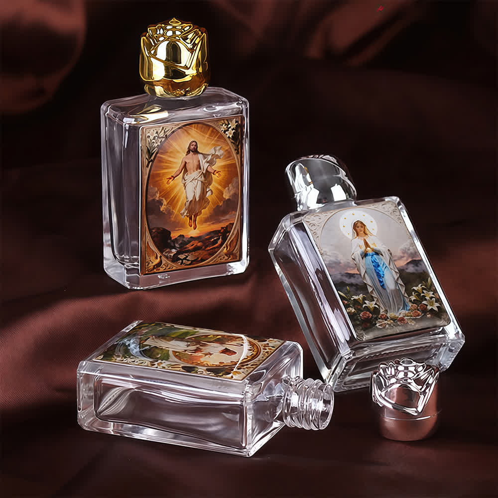 Christianartworkshop Botella de agua bendita cuadrada con icono católico: Frasco de perfume con imágenes sagradas. - image 1