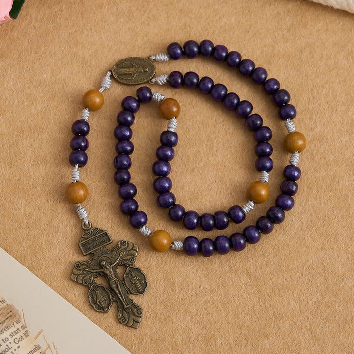 Christianartworkshop Rosario de madera de arce púrpura intenso y madera de durazno con medalla milagrosa para la guardia pacífica - image 4