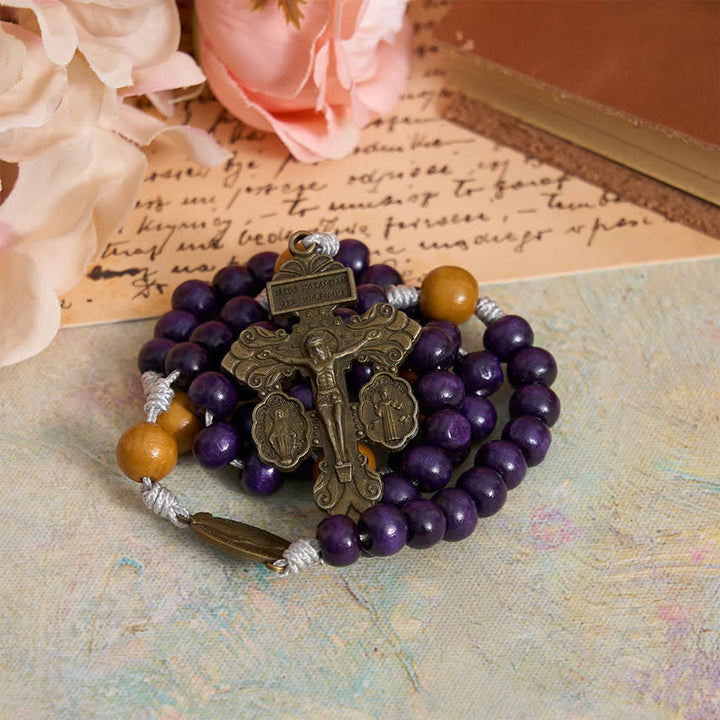 Christianartworkshop Rosario de madera de arce púrpura intenso y madera de durazno con medalla milagrosa para la guardia pacífica - image 2