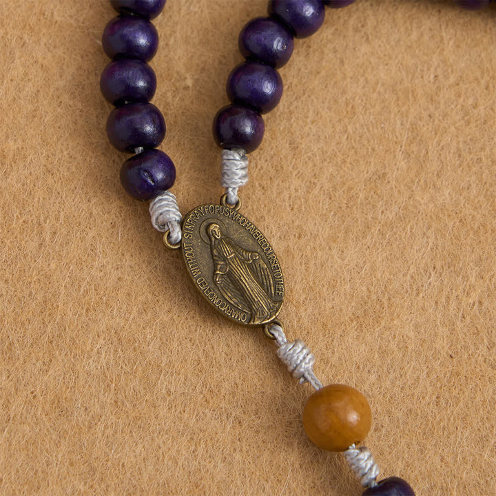Christianartworkshop Rosario de madera de arce púrpura intenso y madera de durazno con medalla milagrosa para la guardia pacífica - image 6