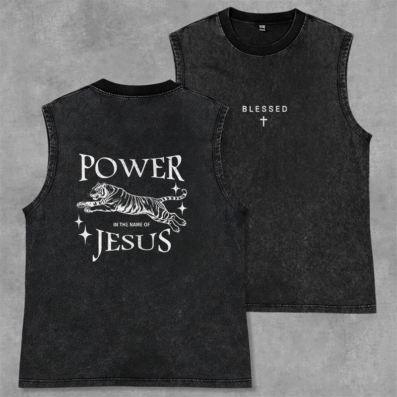 Christianartworkshop Camiseta sin mangas con estampado de tigre "Poder en el nombre de Jesús" - Negro - 2XL - image 0