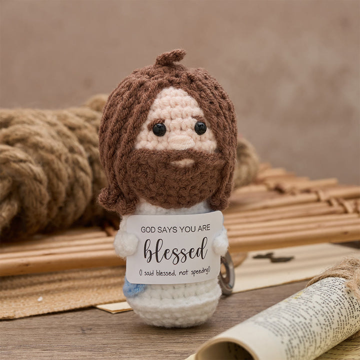 Christianartworkshop Muñeco de Jesús tejido a crochet con tarjeta de bendición: Emblema de afirmación y consuelo divinos. - image 3