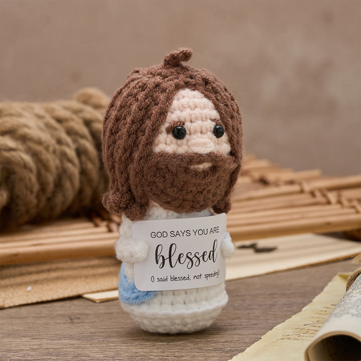 Christianartworkshop Muñeco de Jesús tejido a crochet con tarjeta de bendición: Emblema de afirmación y consuelo divinos. - image 4