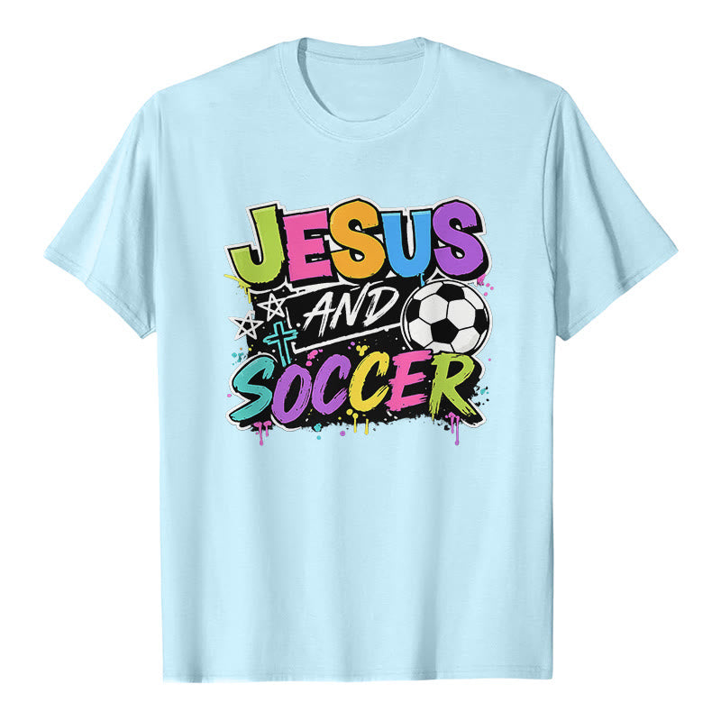 Christianartworkshop Camiseta premium estilo graffiti de Jesús y fútbol - Azul - 2XL - image 5