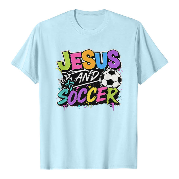 Christianartworkshop Camiseta premium estilo graffiti de Jesús y fútbol - Azul - 2XL - image 5